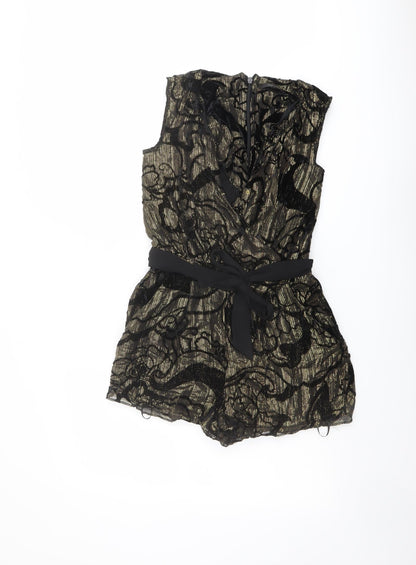 River Island Womens Black Geometric Viscose Playsuit One-Piece Size 6 Zip