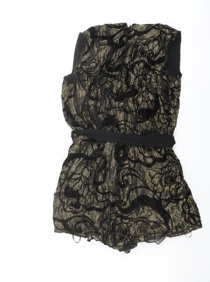 River Island Womens Black Geometric Viscose Playsuit One-Piece Size 6 Zip