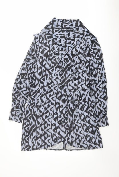 Topshop Womens Blue Geometric Viscose A-Line Size 12 High Neck Zip