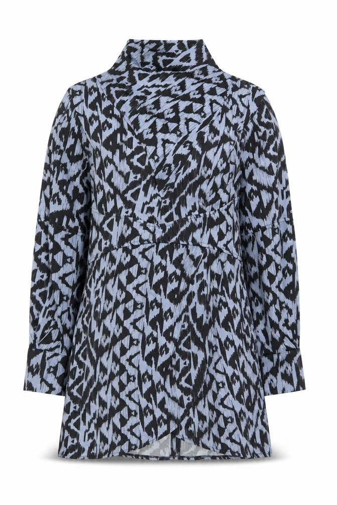 Topshop Womens Blue Geometric Viscose A-Line Size 12 High Neck Zip