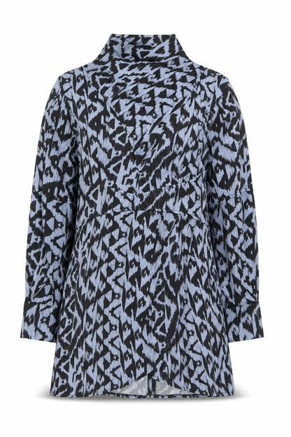 Topshop Womens Blue Geometric Viscose A-Line Size 12 High Neck Zip