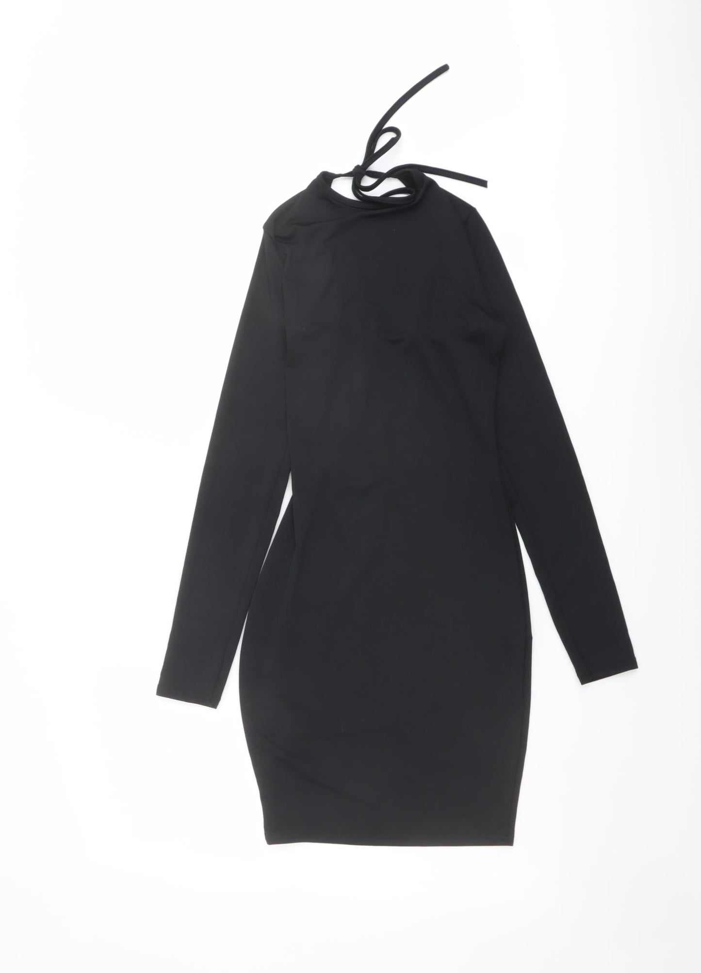 Boohoo Womens Black Polyester Bodycon Size 10 Round Neck Tie