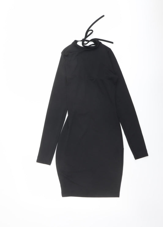 Boohoo Womens Black Polyester Bodycon Size 10 Round Neck Tie