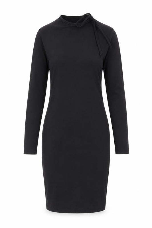 Boohoo Womens Black Polyester Bodycon Size 10 Round Neck Tie