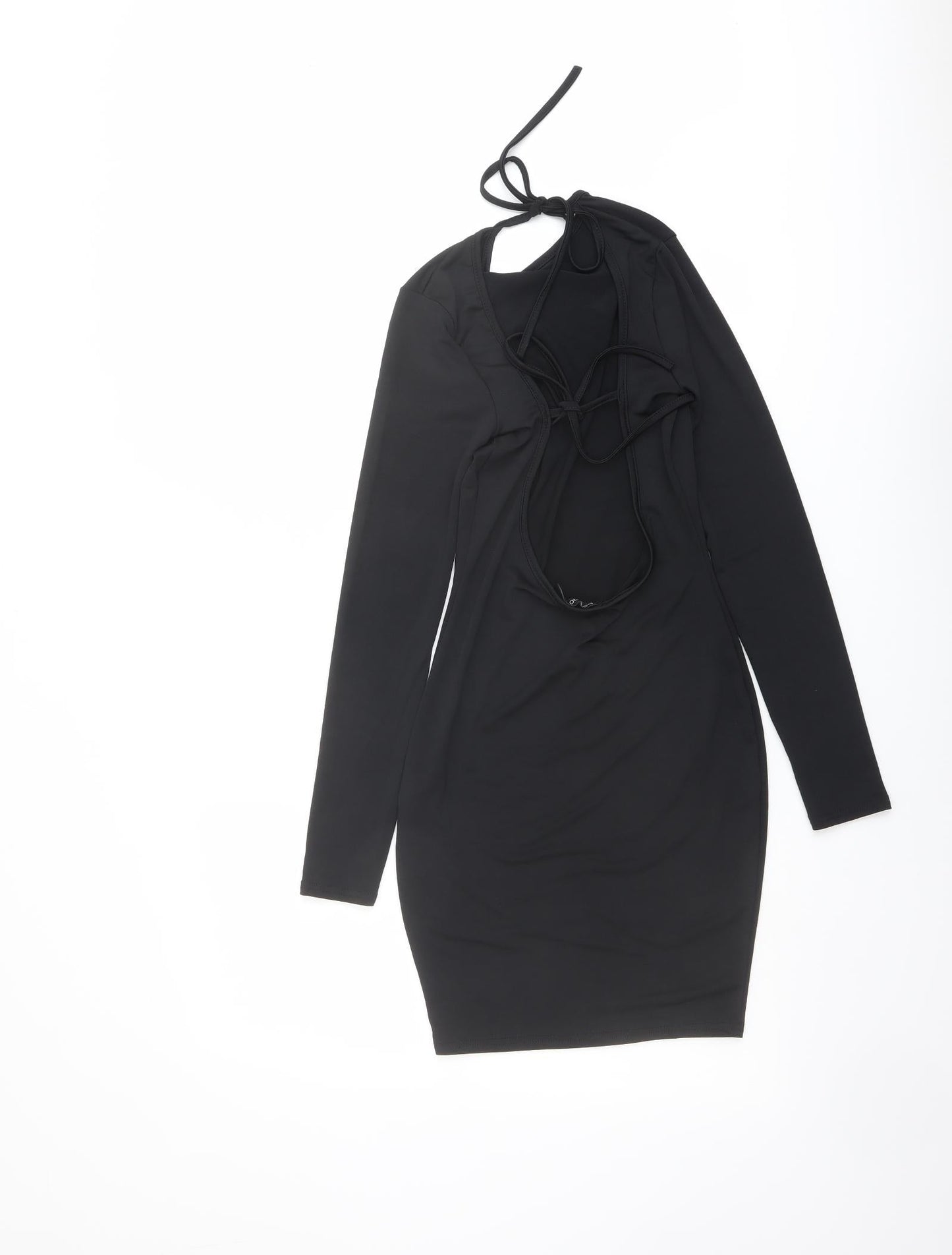 Boohoo Womens Black Polyester Bodycon Size 10 Round Neck Tie