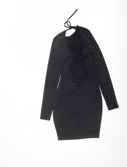 Boohoo Womens Black Polyester Bodycon Size 10 Round Neck Tie