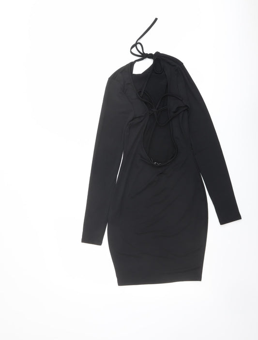 Boohoo Womens Black Polyester Bodycon Size 10 Round Neck Tie