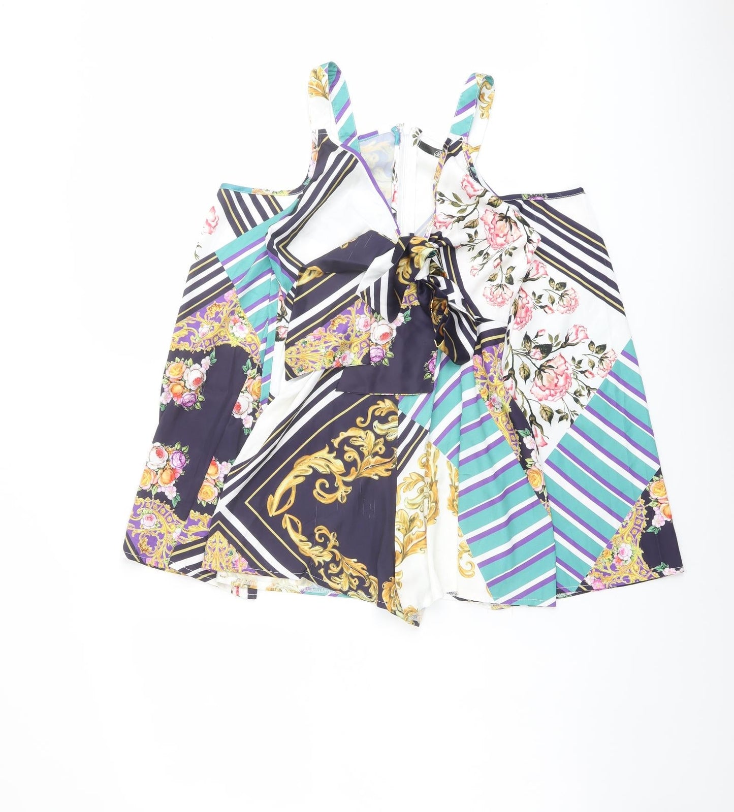 Missguided Womens Multicoloured Geometric Polyester Playsuit One-Piece Size 4 Zip