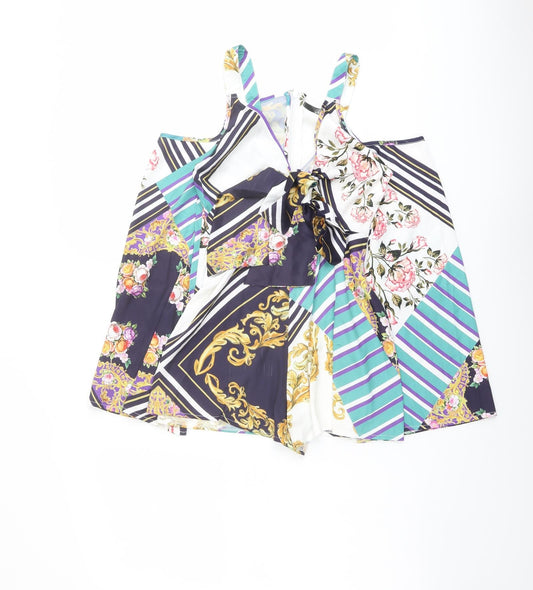 Missguided Womens Multicoloured Geometric Polyester Playsuit One-Piece Size 4 Zip