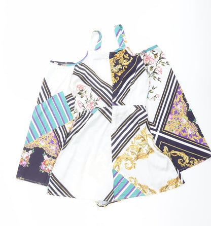 Missguided Womens Multicoloured Geometric Polyester Playsuit One-Piece Size 4 Zip