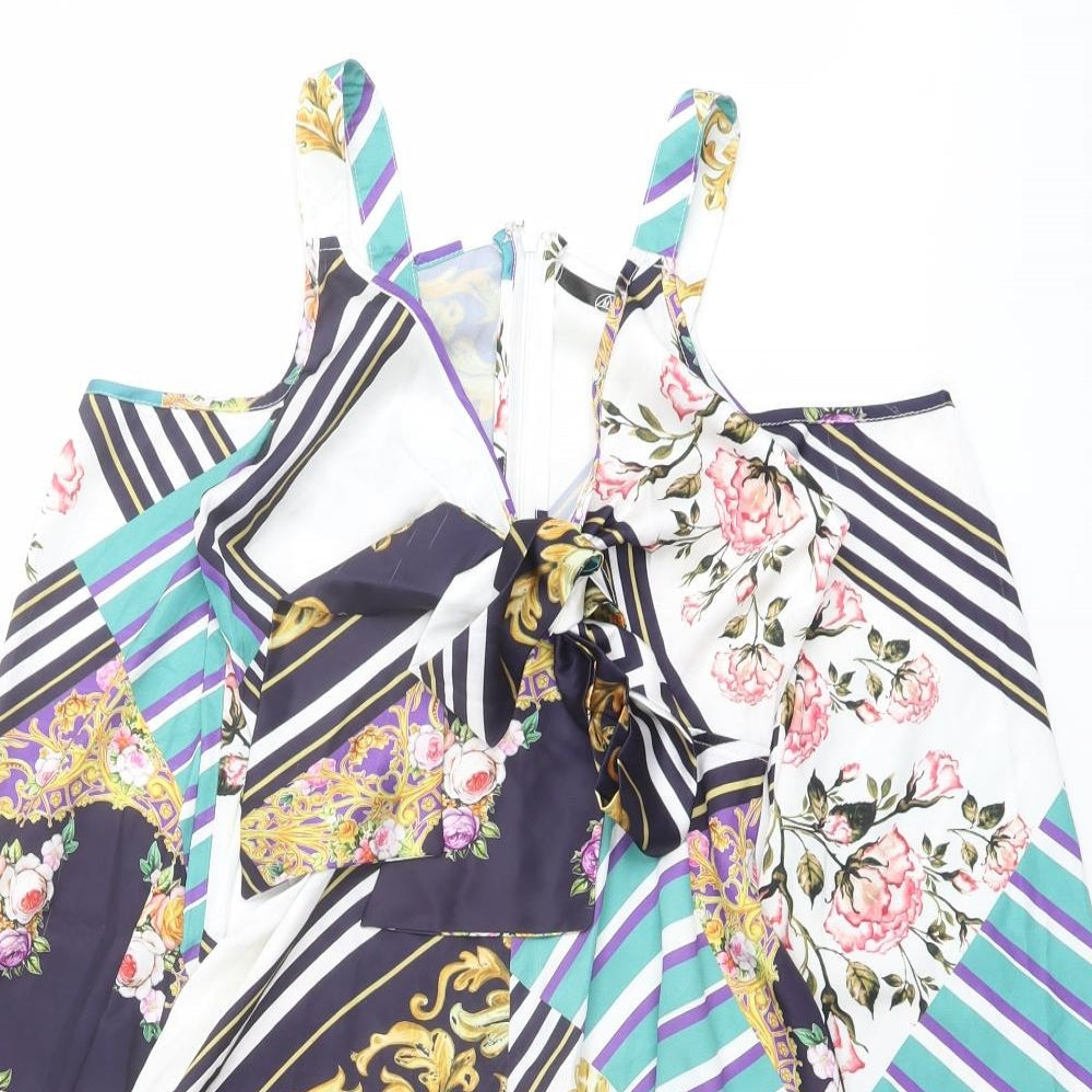 Missguided Womens Multicoloured Geometric Polyester Playsuit One-Piece Size 4 Zip