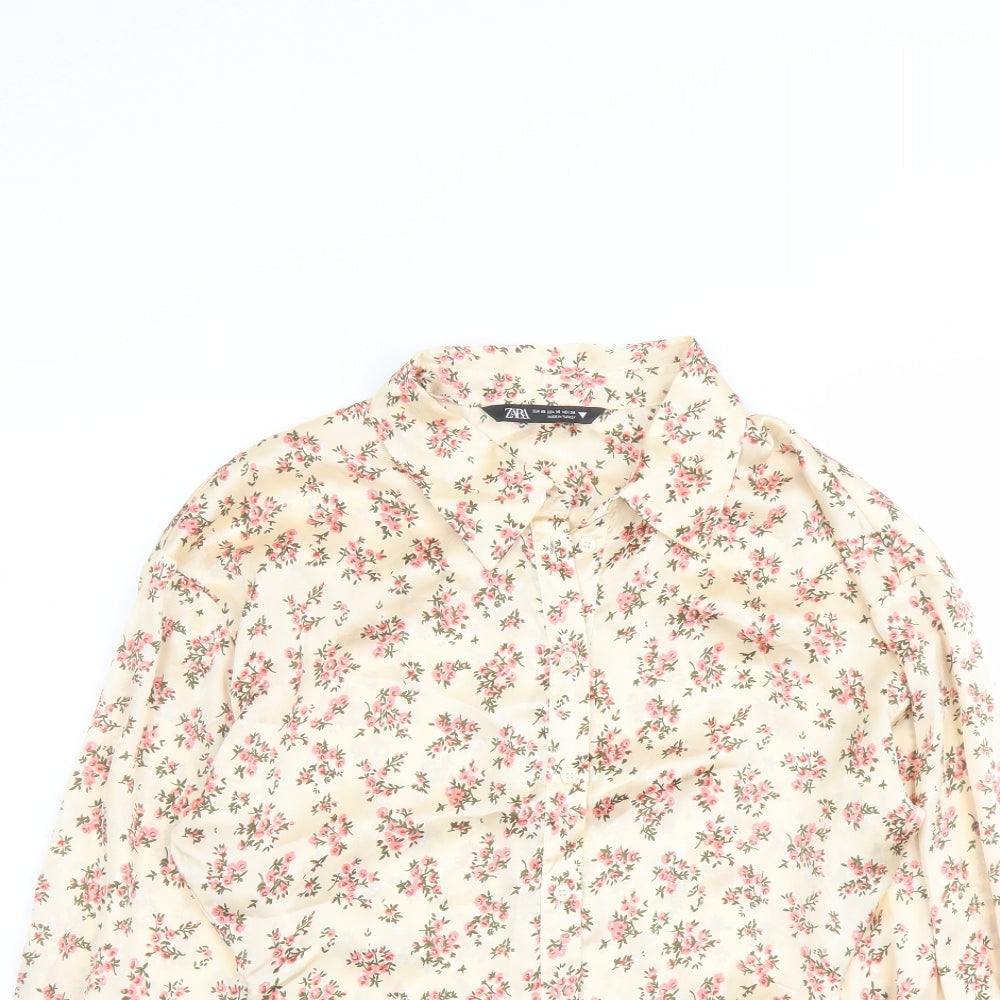 Womens UK Size XS Zara Pink Basic Button-Up
