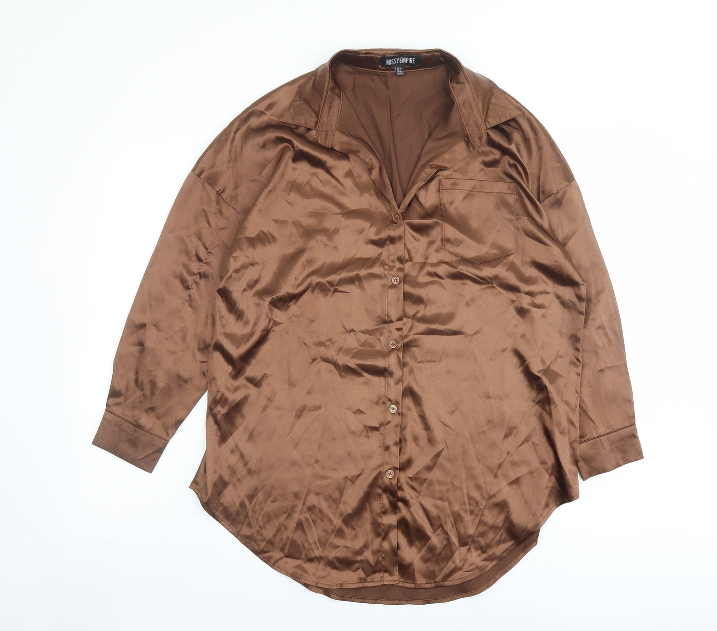 Missy Empire Womens Brown Polyester Basic Button-Up Size 4 Collared