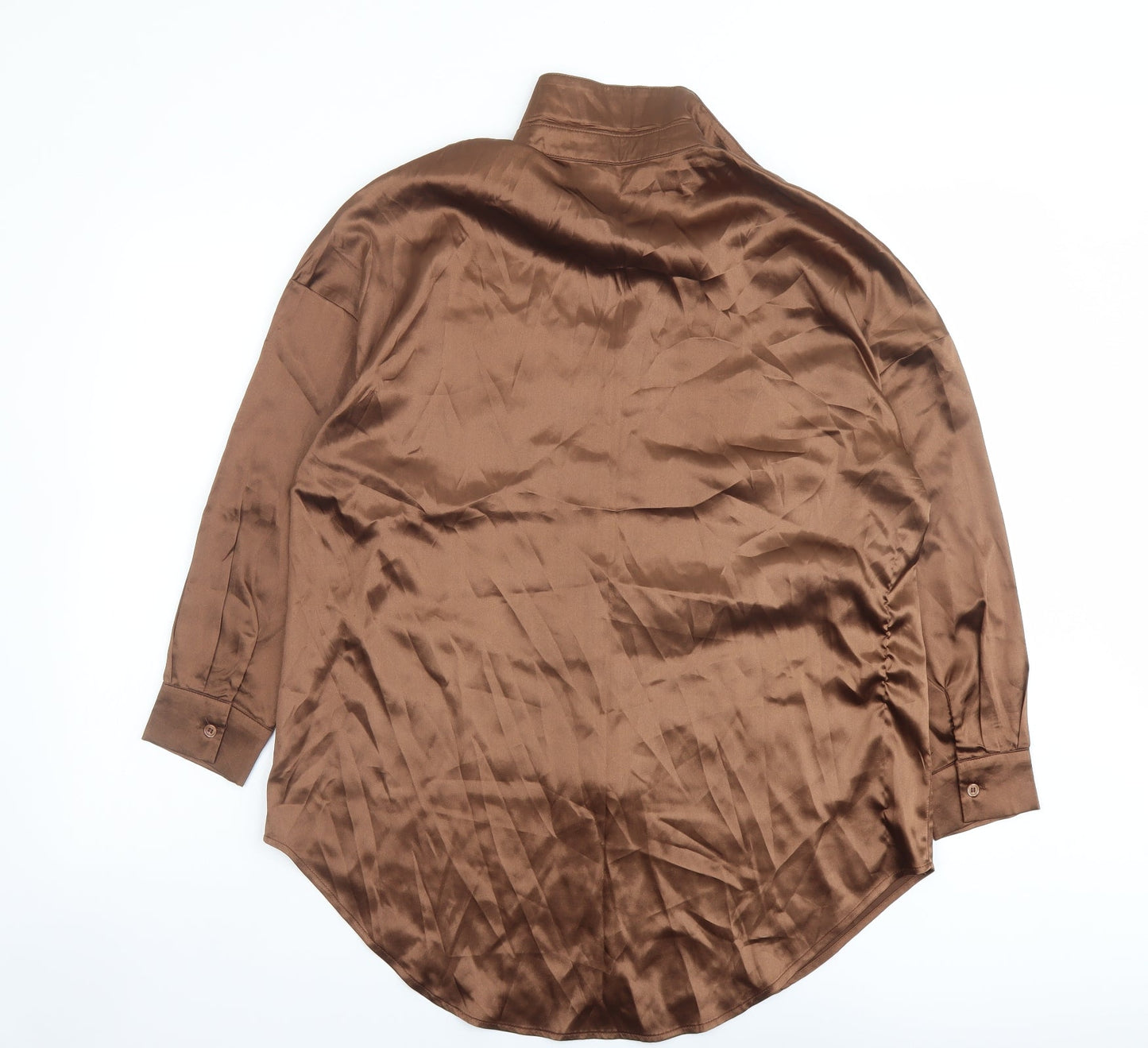 Missy Empire Womens Brown Polyester Basic Button-Up Size 4 Collared