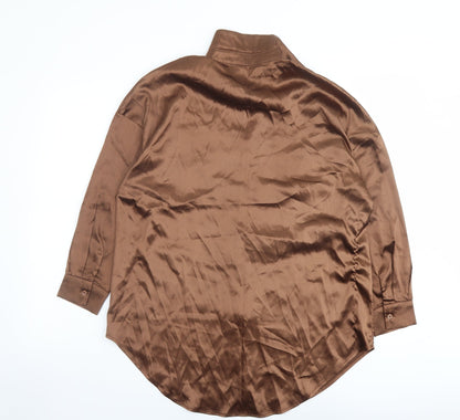 Missy Empire Womens Brown Polyester Basic Button-Up Size 4 Collared