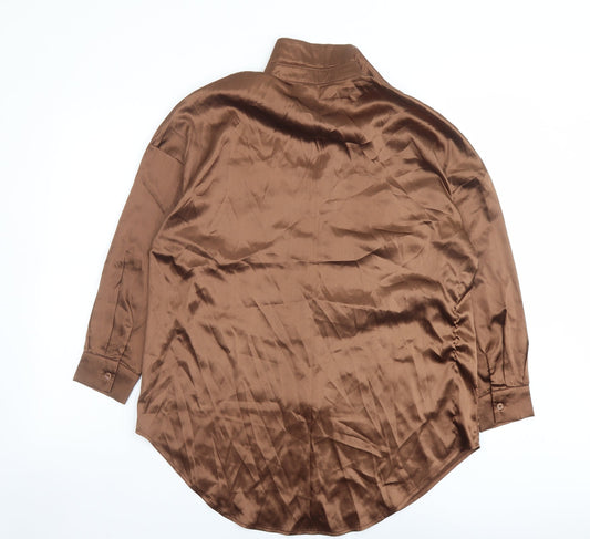 Missy Empire Womens Brown Polyester Basic Button-Up Size 4 Collared