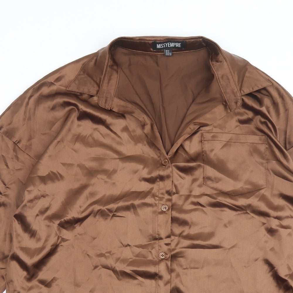 Missy Empire Womens Brown Polyester Basic Button-Up Size 4 Collared