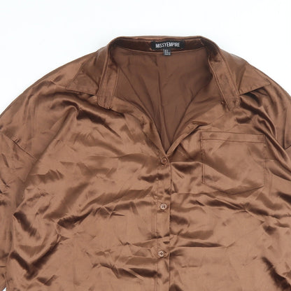 Missy Empire Womens Brown Polyester Basic Button-Up Size 4 Collared