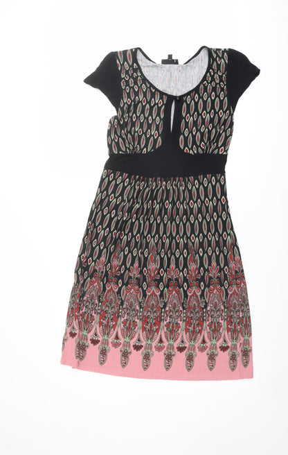 Warehouse Womens Multicoloured Geometric Viscose A-Line Size 12 Scoop Neck Button