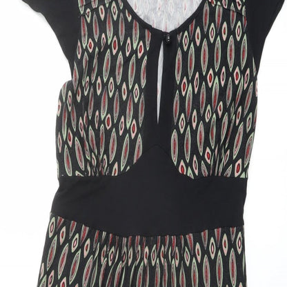 Warehouse Womens Multicoloured Geometric Viscose A-Line Size 12 Scoop Neck Button