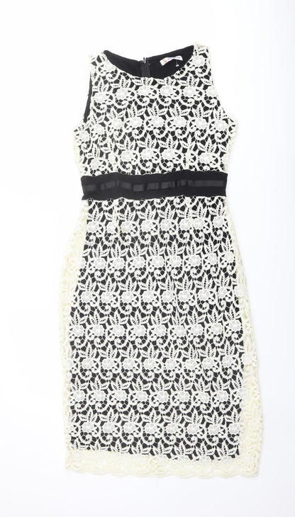 Kaleidoscope Womens Ivory Polyester Bodycon Size 12 Round Neck Zip - Lace