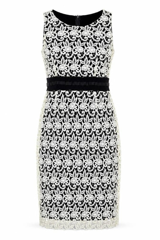 Front view of Kaleidoscope women’s ivory polyester bodycon, size UK 12, round neck zip - lace