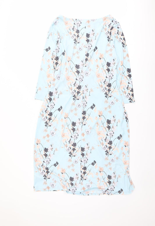Damart Womens Blue Floral Polyester Pencil Dress Size 14 Boat Neck Pullover