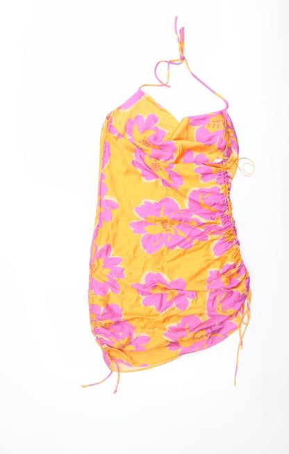 Bershka Womens Multicoloured Floral Polyester Mini Size L Halter Pullover