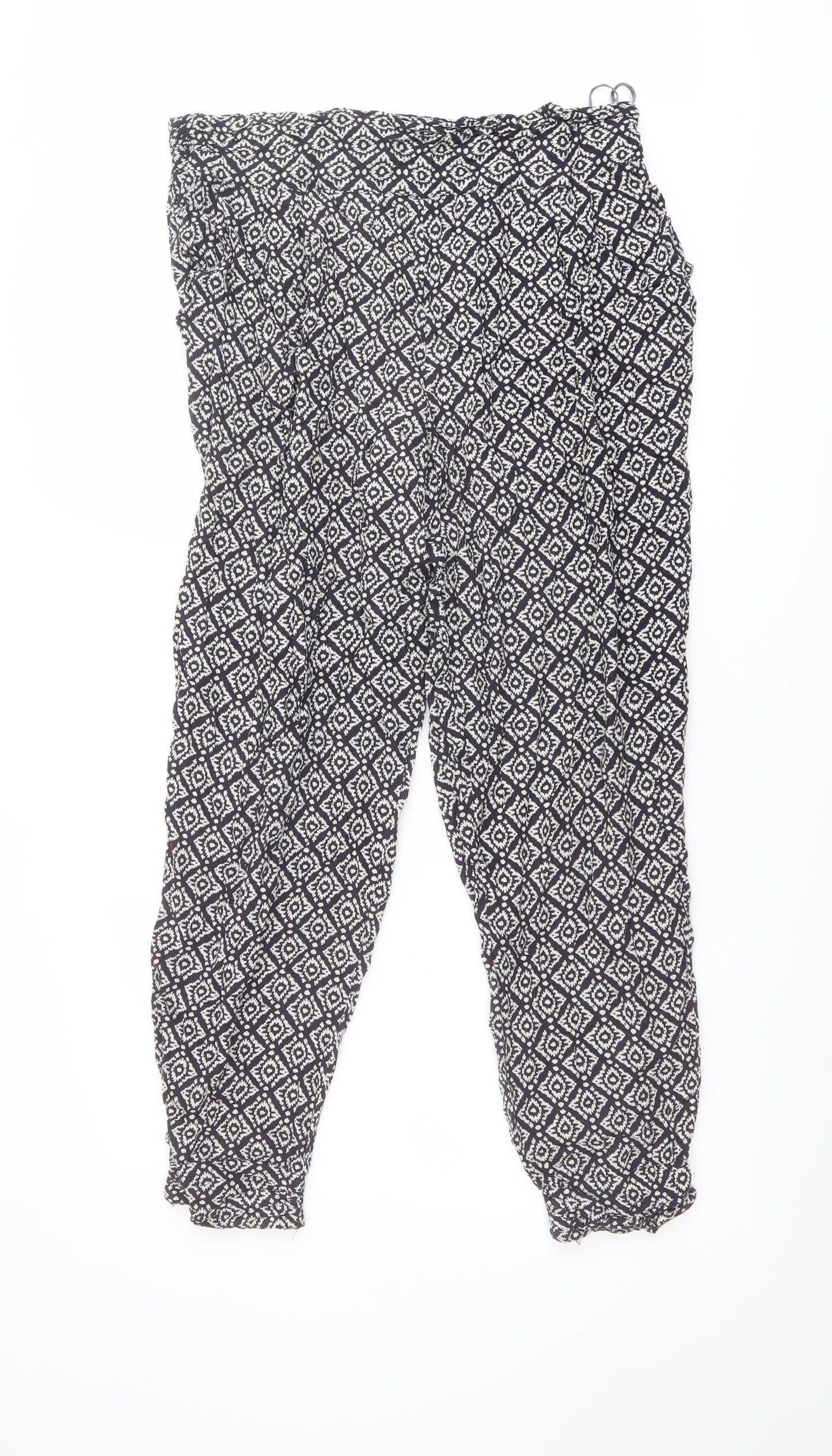 Monsoon Womens Black Geometric Viscose Harem Trousers Size 32 in L27 in Regular