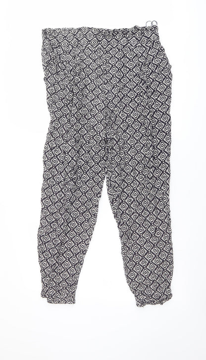 Monsoon Womens Black Geometric Viscose Harem Trousers Size 32 in L27 in Regular
