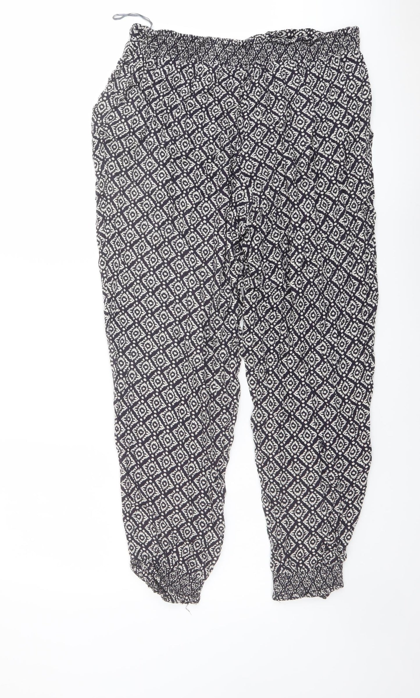 Monsoon Womens Black Geometric Viscose Harem Trousers Size 32 in L27 in Regular
