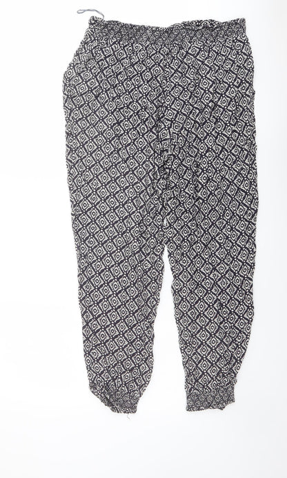 Monsoon Womens Black Geometric Viscose Harem Trousers Size 32 in L27 in Regular