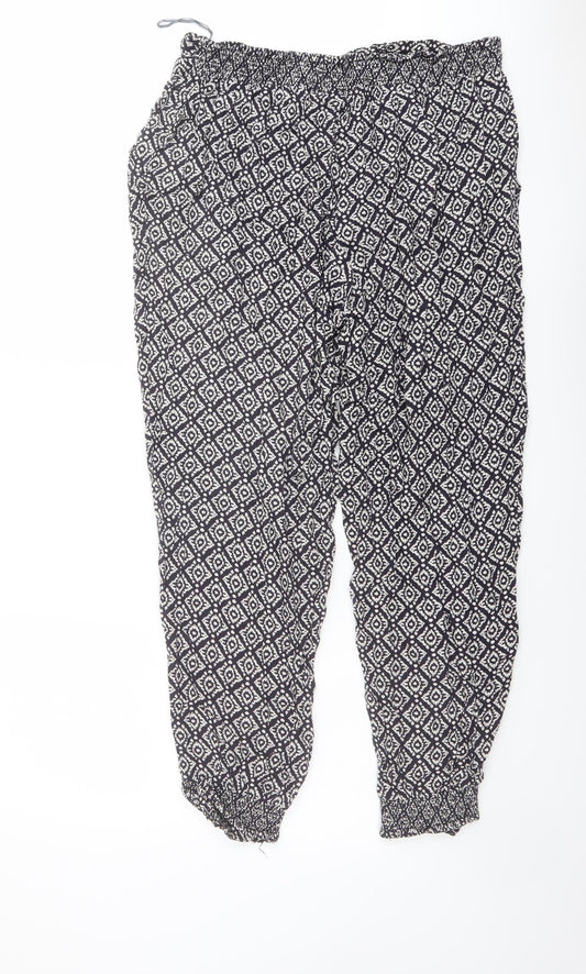 Monsoon Womens Black Geometric Viscose Harem Trousers Size 32 in L27 in Regular