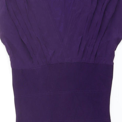 Oasis Womens Purple Viscose A-Line Size 14 V-Neck Zip