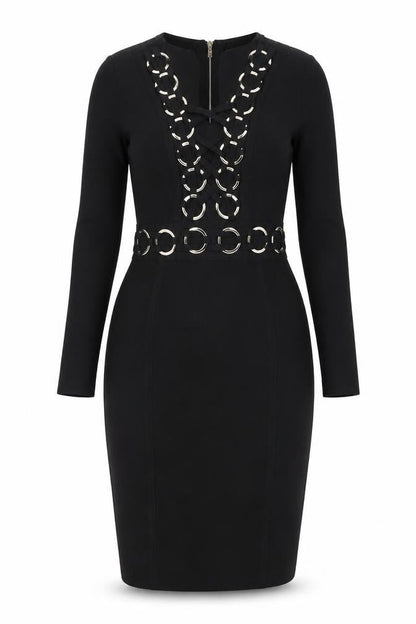 Allyson Womens Black Viscose Pencil Dress Size S V-Neck Zip