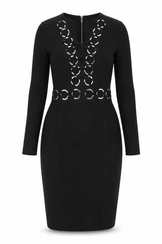 Allyson Womens Black Viscose Pencil Dress Size S V-Neck Zip