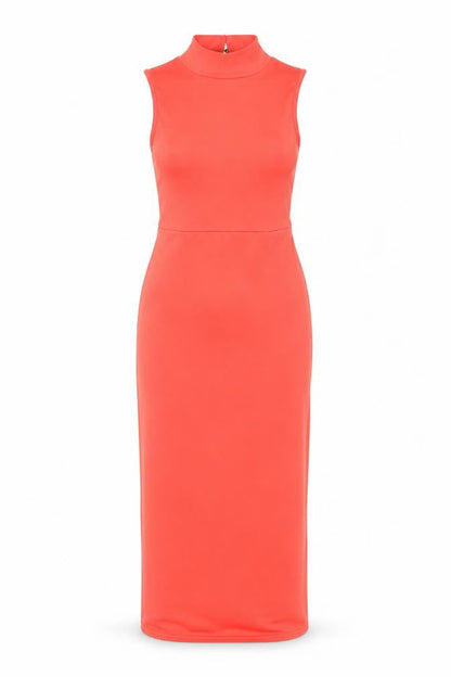 Public Desire Womens Orange Polyester Bodycon Size 6 Mock Neck Button