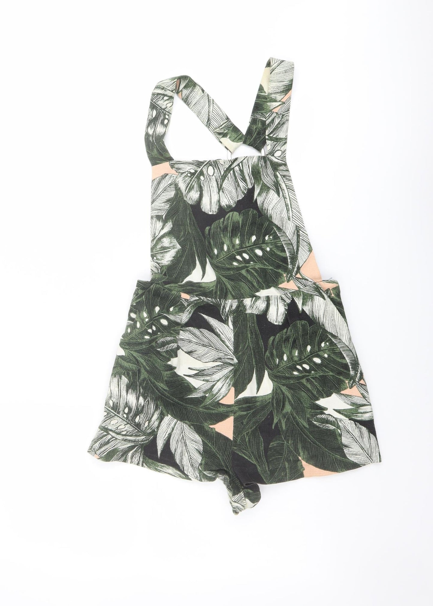 Topshop Womens Green Geometric Cotton Dungaree One-Piece Size 6 Pullover - Leaf Print