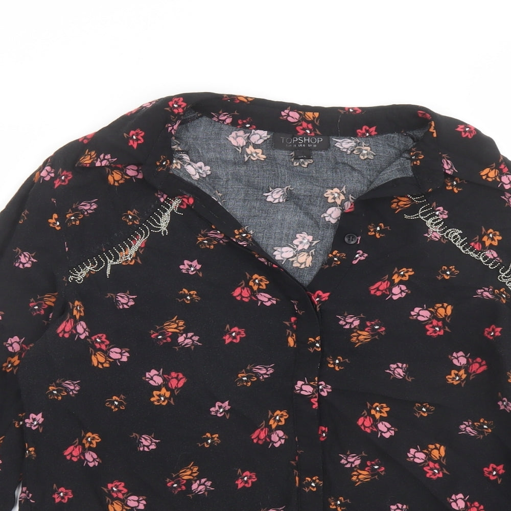 Womens UK Size 10 Topshop Black Basic Button-Up