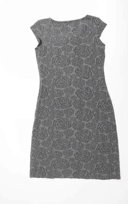 Per Una Womens Grey Floral Polyester Bodycon Size 14 Round Neck Pullover - Knot Detail