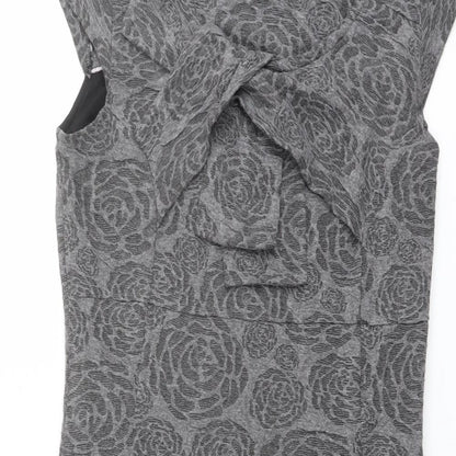 Per Una Womens Grey Floral Polyester Bodycon Size 14 Round Neck Pullover - Knot Detail