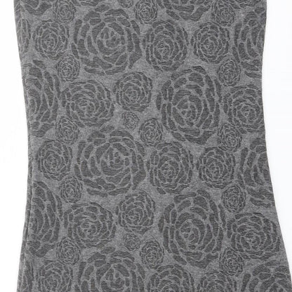 Per Una Womens Grey Floral Polyester Bodycon Size 14 Round Neck Pullover - Knot Detail