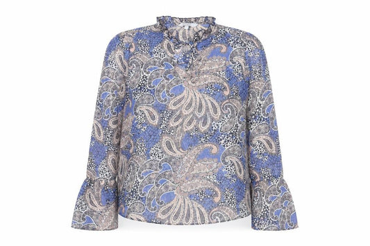 Front view of Red Herring women’s multicoloured paisley polyester basic blouse, size UK 10, round neck - frill
