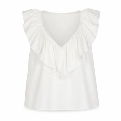 Zara Womens White Polyester Camisole Blouse Size L V-Neck - Frill
