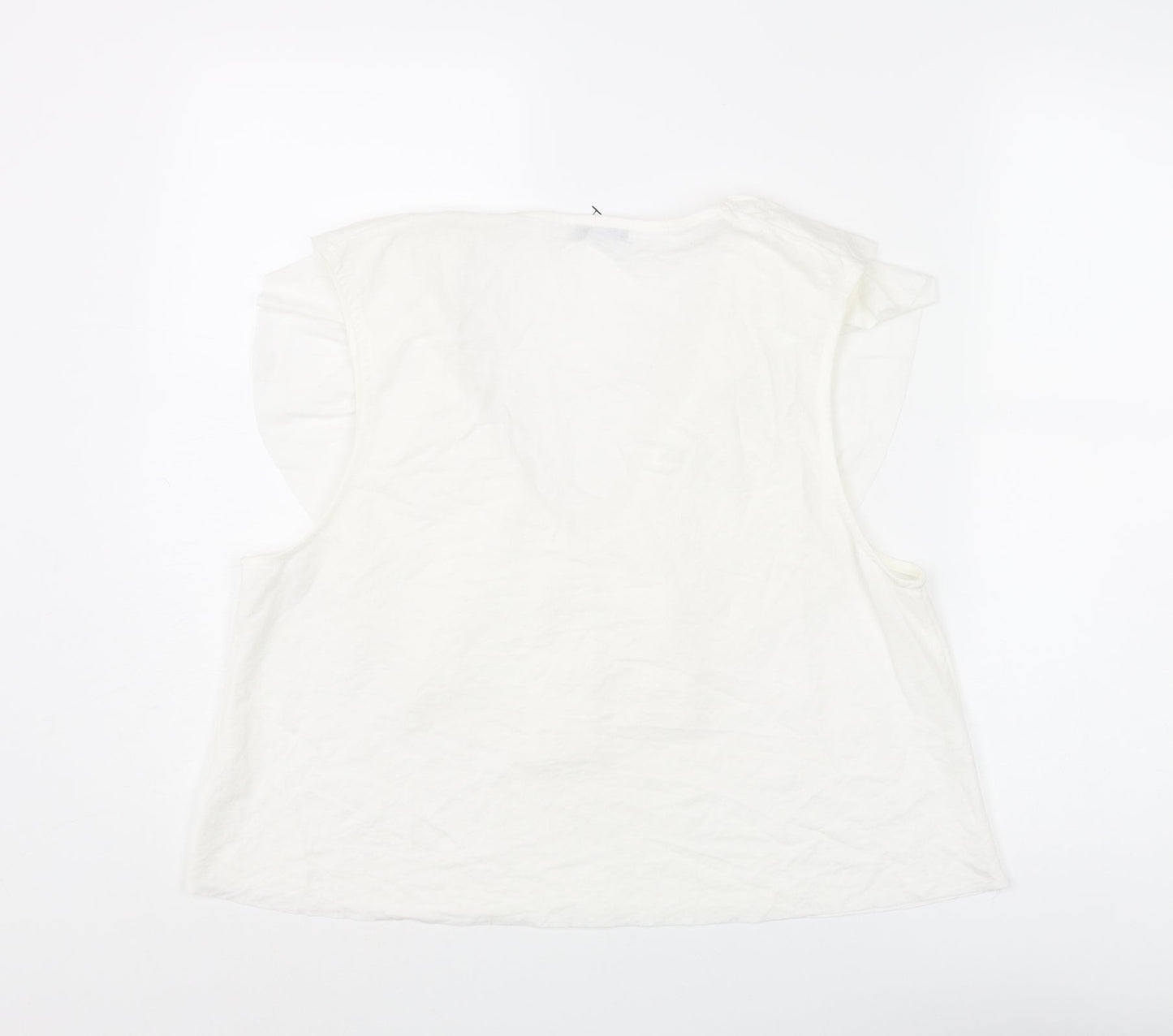 Zara Womens White Polyester Camisole Blouse Size L V-Neck - Frill