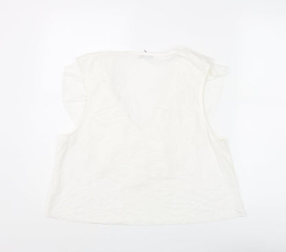 Zara Womens White Polyester Camisole Blouse Size L V-Neck - Frill