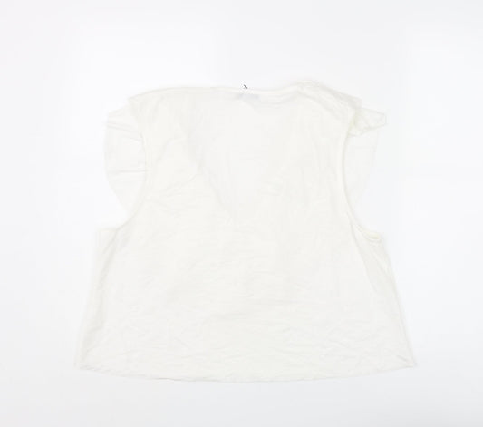 Zara Womens White Polyester Camisole Blouse Size L V-Neck - Frill