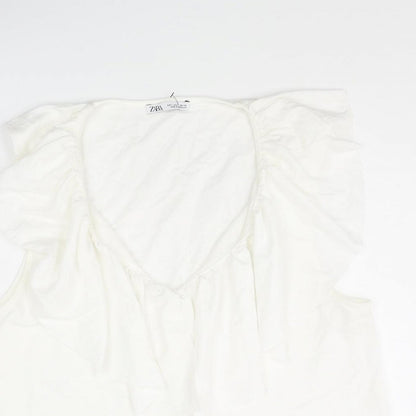 Zara Womens White Polyester Camisole Blouse Size L V-Neck - Frill