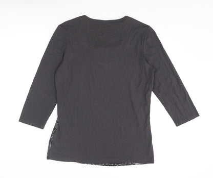 Barbara Lebek Womens Grey Geometric Viscose Basic T-Shirt Size 12 Round Neck