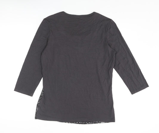 Barbara Lebek Womens Grey Geometric Viscose Basic T-Shirt Size 12 Round Neck